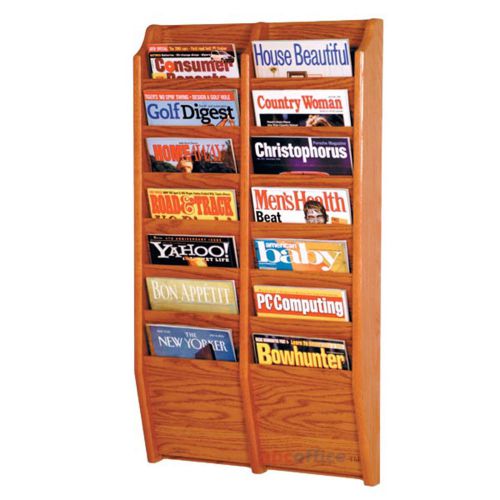 Wooden mallet  mr36-14 medium oak 14 pocket magazine wall rack for sale