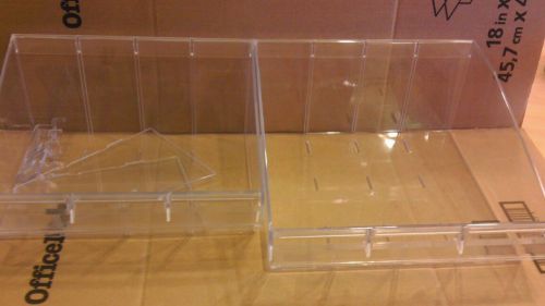 Retail display clear acrylic bin hang on peg or slat wall lot of 2 med and large for sale