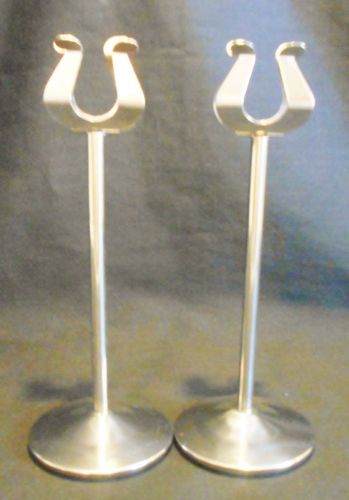 2 CHROME /STAINLESS  STEEL TABLE TOP 7 &#034; TALL  PLACE CARD/SIGN  HOLDER/STAND