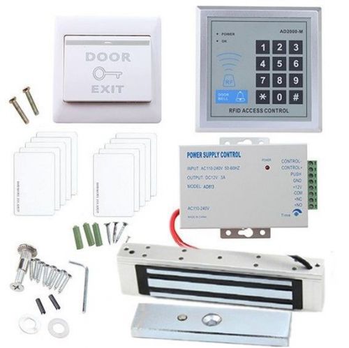 RFID Access Control System Kit 180kg Electronic Lock +Power Supply+Exit Button