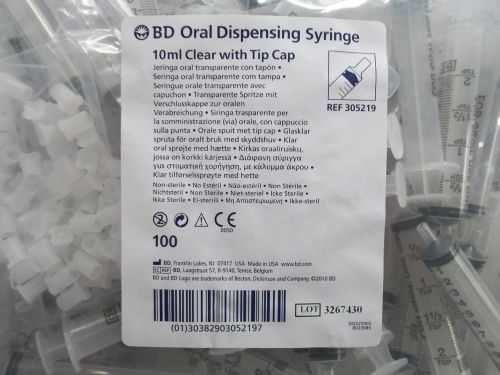 BD 10mL Oral Dispensing Syringes w/ Caps  100 - Count Bag   Ref # 305219