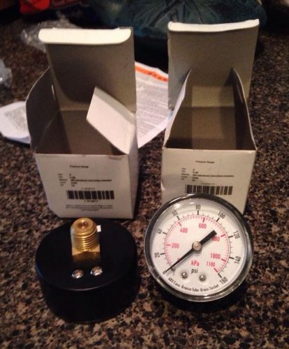 2 New air pressure gauge 2&#034; face  0-160 back mnt 3/8 Npt