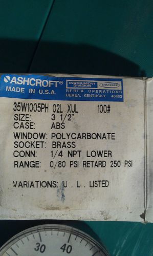 New ashcroft 35w1005ph 02l xul 100# pressure gauge 0-80 psi for sale