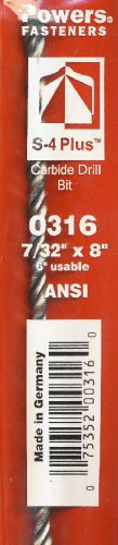Powers fasteners 0316 7/32&#034; x 8&#034; s-4 plus sds carbide drill bit (6&#034; usable) for sale