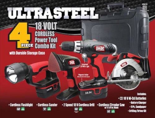 NEW 4 Piece 18V Cordless Power Tool Kit Drill Sander Circular Saw &amp; Flash Light