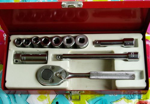 Vintage proto professional 11 pc socket wrench set metal storage box spark plug for sale