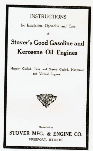 Stover gas engine motor horizontal vertical 1.5 3 6hp hit miss book manual ct k for sale