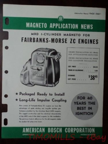 1951 Fairbanks Morse ZC Engine American Bosch Magneto Application News MRD VG+