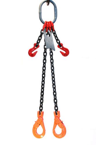 9/32&#034; 5 foot grade 80 dopla double leg lifting chain sling positive locking hook for sale