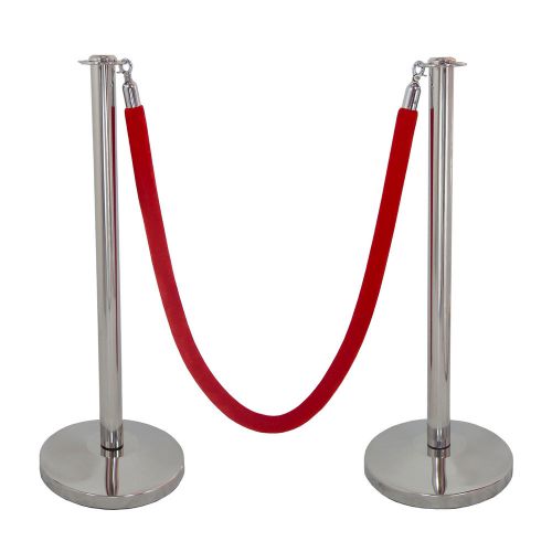 ROPE STANCHION, 2 PCS FLAT POSTS IN MIRROR S.S &amp; 1 ROPE, DOMED
