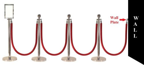 Rope stanchion, 10 pcs deluxe set, crown top, mirror polish s.s. 12&#034; flat base for sale