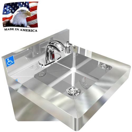 ADA HAND SINK NO LEAD ELECTRONIC FAUCET STAINLESS STEEL WITH PUSH SOAP DISPENSER