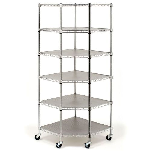 6 shelf chrome metal wire shelving corner adjustable shelves rollling rack new for sale
