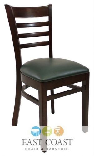 New wooden walnut ladder back restaurant chair with green vinyl seat for sale