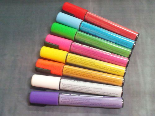 Wet erase neon liquid chalk chisel tip assorted marker pens (8) -eight bbx for sale