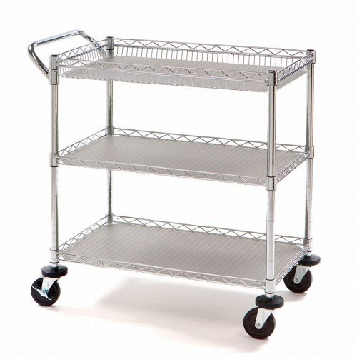 Heavy duty rolling utility push 3 tier cart chrome metal medical restaurant nsf for sale