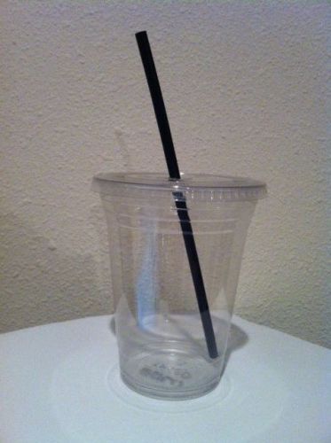 50 Sets 16oz Plastic CLEAR Cup with Flat Lid Iced Coffee &amp; 50 Straws