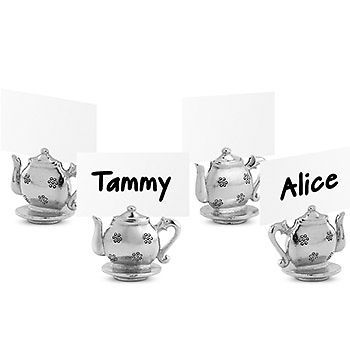 Silver Tone Tiny Teapot Kettle Name Place Card Holders For Tables