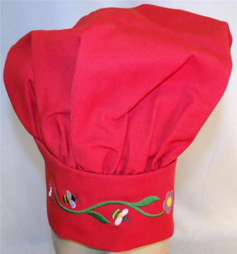 Buzzing Bumble Bees &amp; Flower Chef Hat Child Size Red Adjustable Monogram Custom