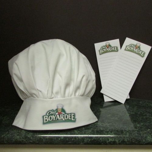 NEW Chef Boyardee Cloth White Adjustable Chef Hat and 2 Notepad / Shopping Lists