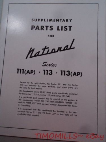 1958 National Vendors Series 111 113 Supplementary Parts List Vintage Original