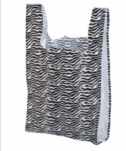 50 Zebra Plastic 8&#034;x5&#034;x16&#034; T-Shirt Bags  Animal W\Handle Retail Gift Bags