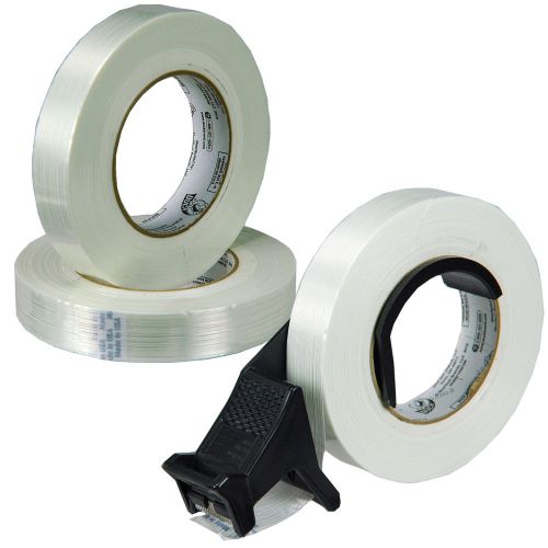 3 Rolls .94&#034; x 60Yd. Filament Strapping Tape Plus 3M Tartan HB901 Dispenser