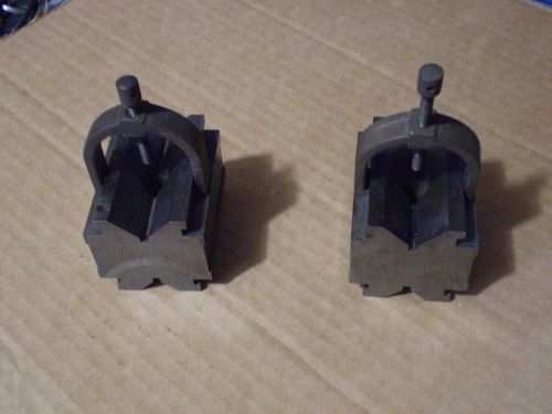 Pair of Brown &amp; Sharpe V-Blocks No.750-E  2&#034; x 2&#034; x 2 1/2&#034; with Clamps  aso11.5