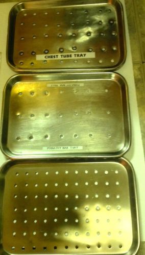 STAINLESS STEEL MEDICAL TRAYS~ LOT OF 3 ~Holes Chest Tube Polar Ware Perforated