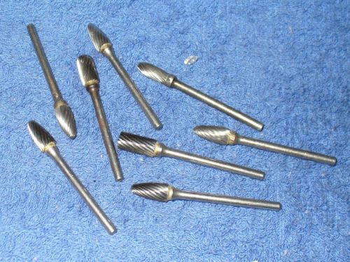 8 CARBIDE BURS,  1/8&#034; shank,  (y60),  used, USA., eight burrs,   FREE SHIPPING