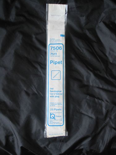 7506-7511 Pipet from Falcon, 1ml Serological 1 in 1/100ml with Plug, 25 units/pk