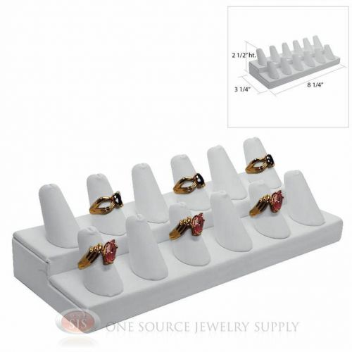 2 1/2&#034; White Leather 12 Finger Ring Display Jewelry Showcase Presentation