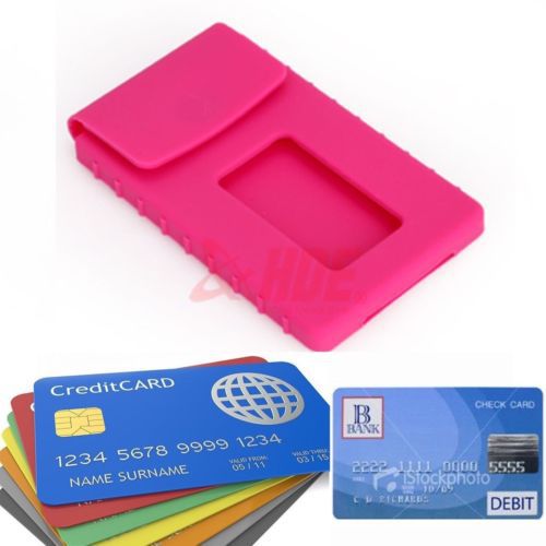 Hot Pink Soft Silicone Rubber Business ID Credit Card Holder Case Magnetic Clip