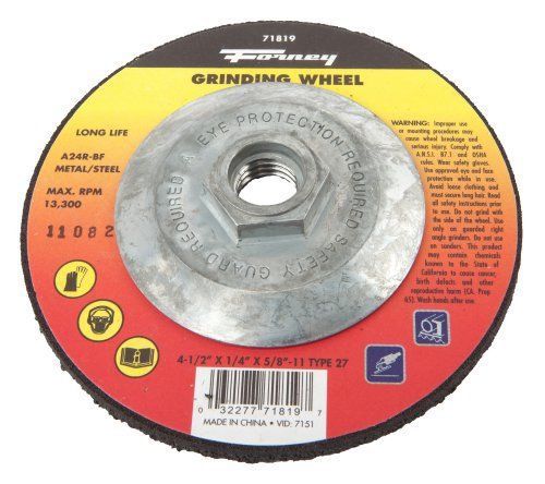 Forney 71819 Grinding Wheel with 5/8-Inch-11 Threaded Arbor  Metal Type 27  A24R