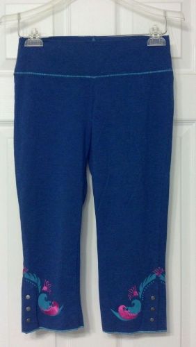 Green Apple Lapis Blue Capri Pants Med 6/8 Pink/Aqua, Snap Cuffs, cropped yoga