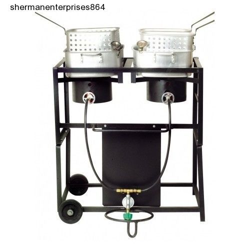 Outdoor,deep,fryer,aluminum,propane,gas,turkey,cooker,stainless,steel,fish,dual for sale