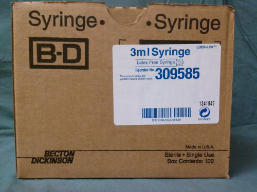 NEW LOT OF 100 BD 3ml Syringe REF 309585 Luer-Lok Tip