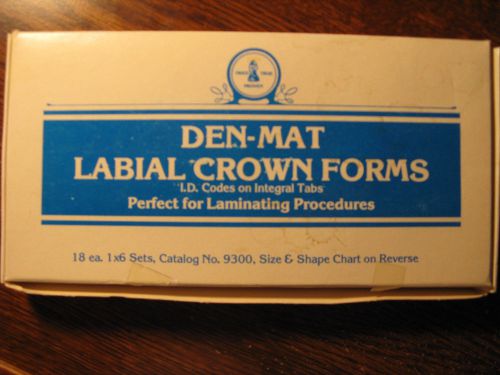 DEN-MAT LABIAL CROWN FORMS for laminating, open box, not full, see scan