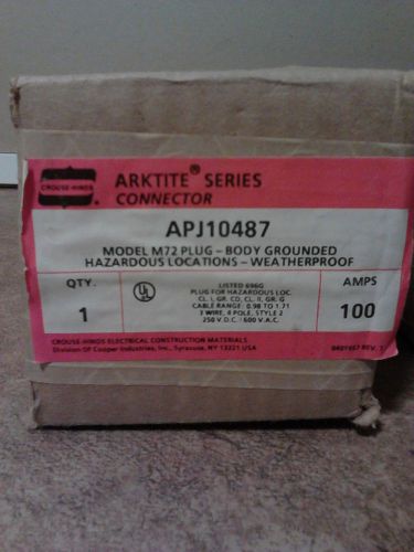 New CROUSE-HINDS ARKTITE PLUG 600V 100A APJ10487   3 wire 4 pole (2 Available)