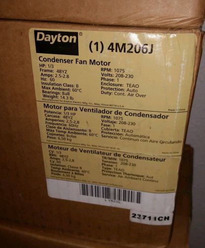 Dayton 4M206J Condenser Fan Motor PSC 1/3 HP 1075 208-230v 48YZ NEW IN BOX