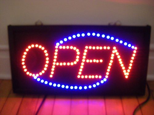 Animated LED Neon Light Open  Sign 2 On/Off Switches Chain 10&#034;x19&#034; BRIGHT COLORS