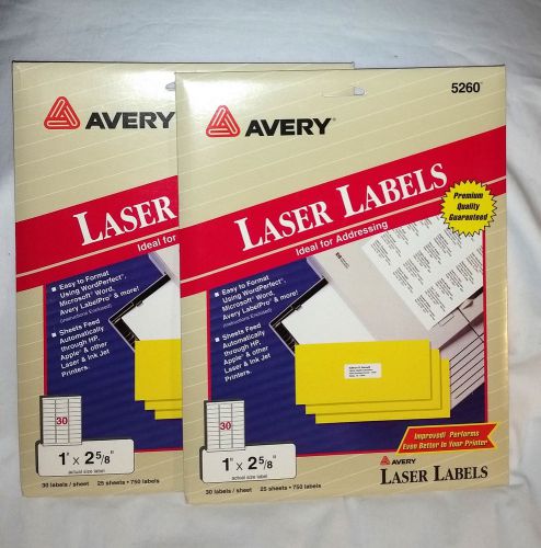 New Lot of 2 packages AVERY #5260 750 White Address Labels = 1500 labels