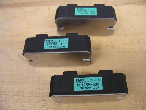 Lot of 3 fuji 6ri75e-060 power diode modules 75a 600v 3-phase rectifier, japan for sale