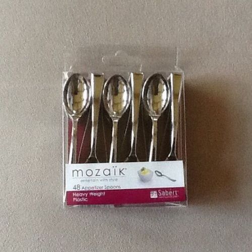Lot 2 Packages MOZAIK Appetizer Spoons Heavy Weight Silver Plastic 48 Each NIP!