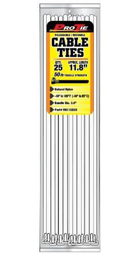 Pro Tie RN11SD25 11.8-Inch Natural Nylon Releasable Standard Duty Cable Ties  25