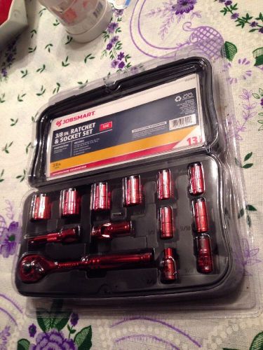 New rachet 3/8 socket set 13 piece extensions sae 6 sided red chrome landistools for sale