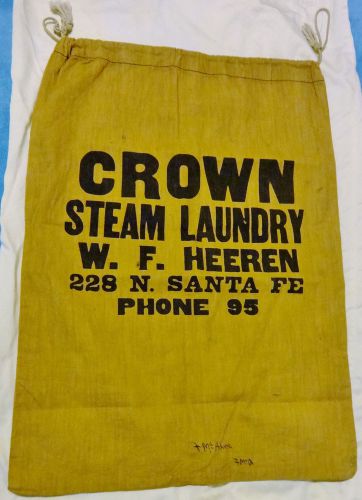 Vintage collectible crown steam laundry linen sack bag with drawstring closure for sale