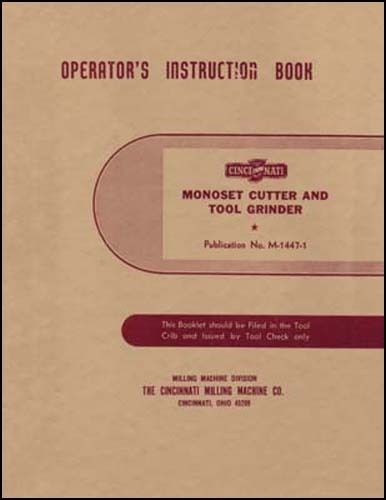 Cincinnati Monoset Operator&#039;s Manual Model OE