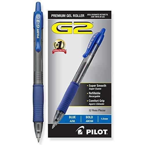 Pilot G2 Retractable Premium Gel Ink Roller Ball Pens, Bold Point, Blue Ink, New