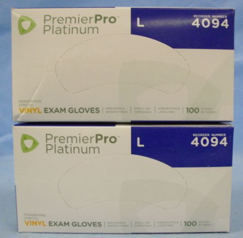 2 Boxes/100ea s2s Global PremierPro Platinum Vinyl Exam Gloves-Large- #4094
